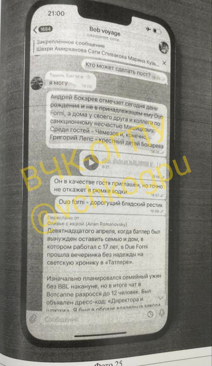 В распоряжении ВЧК-ОГПУ оказались скрины внутреннего чата команды телеграм-канала "Тушите свет" , во время обсуждения создания злополучного поста о праздновании дня рождения Андрея Бокарева в кругу ег