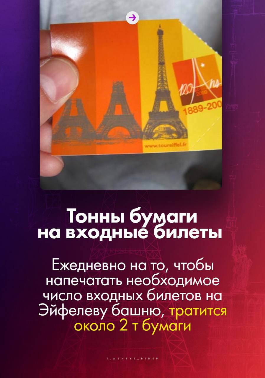 А вы знаете, сколько тонн бумаги ежедневно уходит на распечатку входных билетов на Эйфелеву башню? А что за вечерние кадры достопримечательности можно попасть в тюрьму?  Канал &laquo;БайБайден&raquo; подготовил д